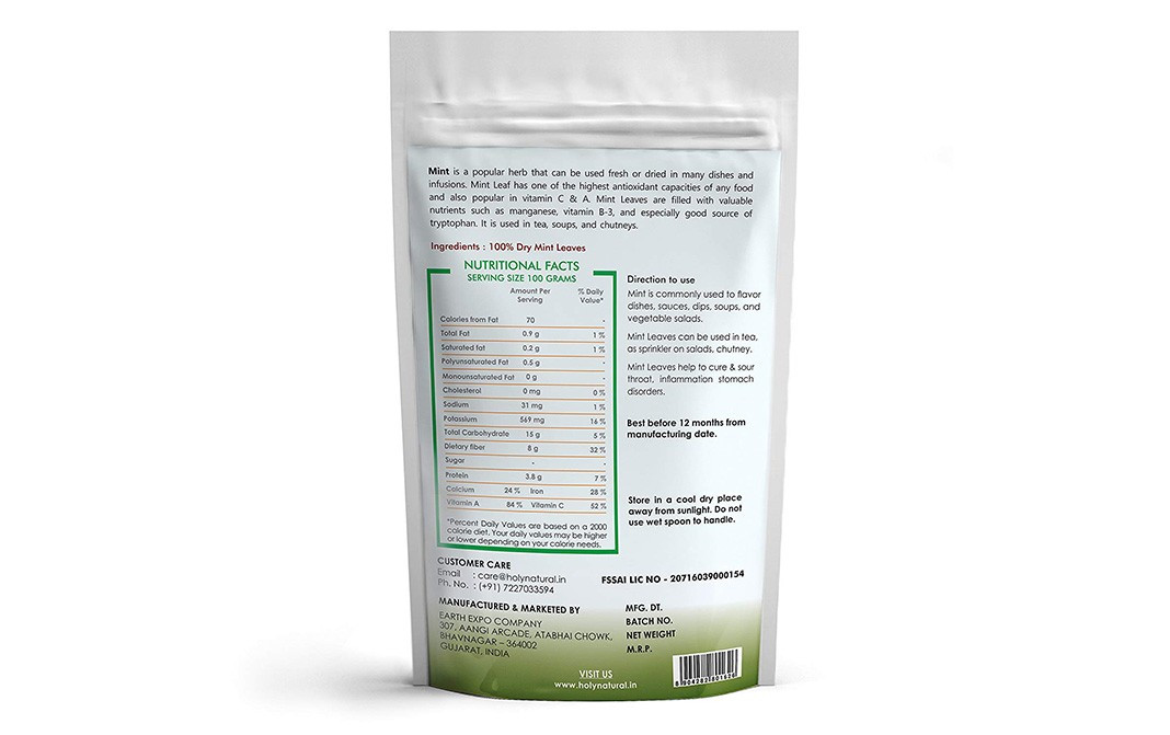 Holy Natural Mint Leaves Pack 100 grams Reviews Nutrition